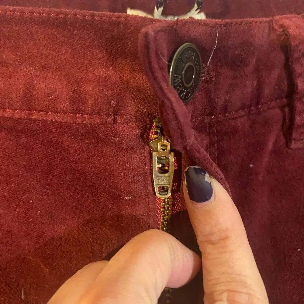 J. Crew Maroon Velvet Skinny Jeans Mid Rise Cotton Blend Women Sz 27